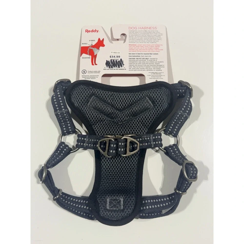 Reddy Small Dog Harness Gray Black Mesh Adjustable Step-In - SizeMedium